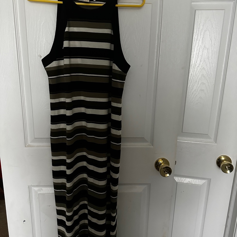 Michael Kors Striped Black and Army Green Maxi Dress